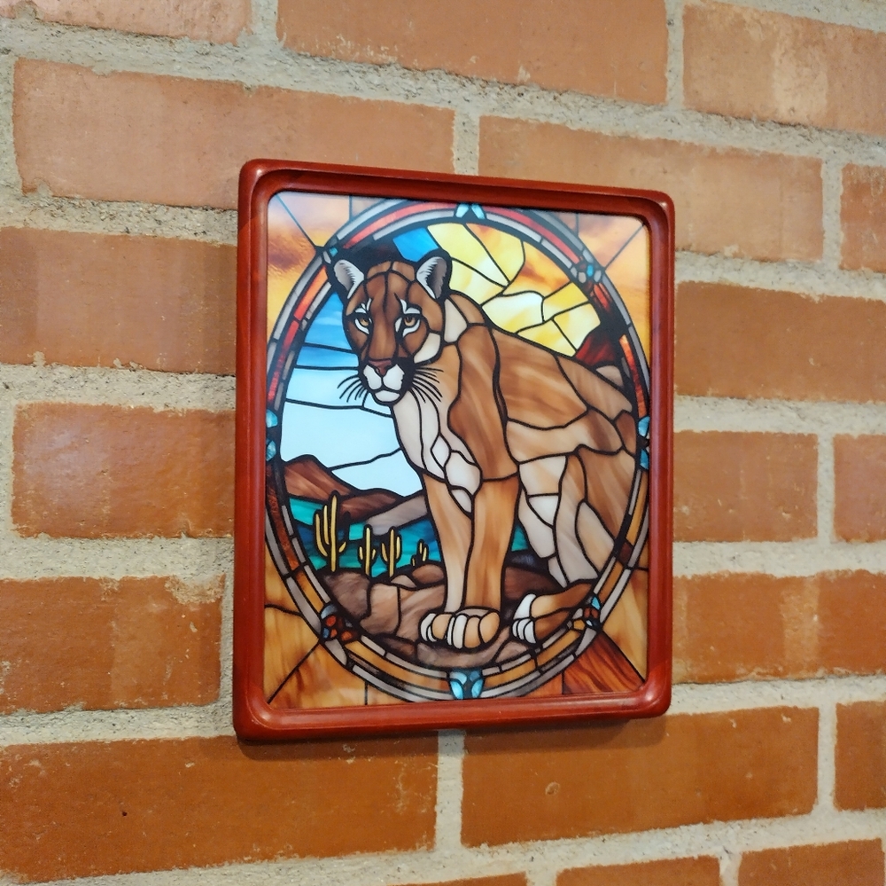 Mountain Lion Stained Glass Style Framed Art Print By Neon Nicho